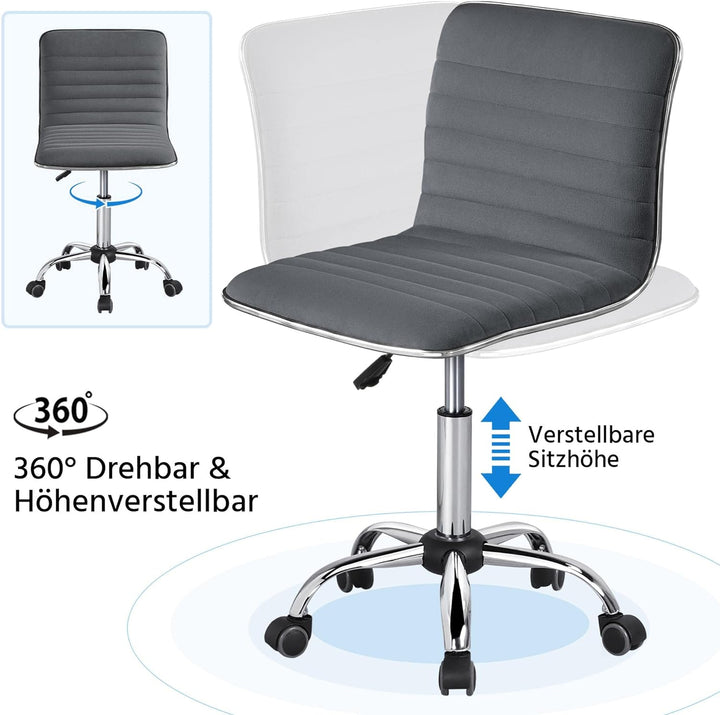 Yaheetech Bürostuhl Schreibtischstuhl Ergonomisch, Drehstuhl ohne Armlehne, Chefsessel mit Laufrolle