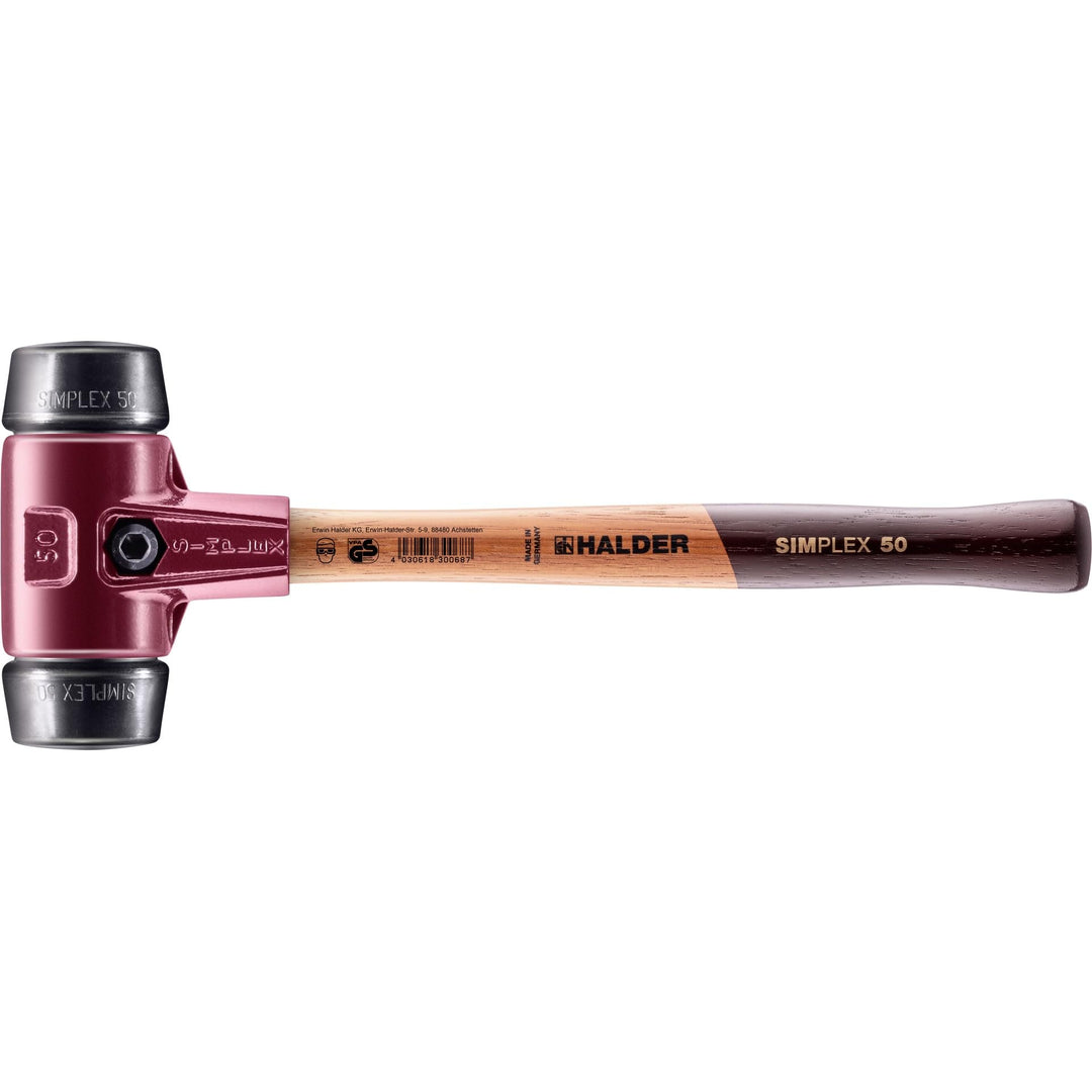 Simplex Schonhammer, Gummikomposition; mit Tempergussgehäuse und hochwertigem Holzstiel | D=50 mm |