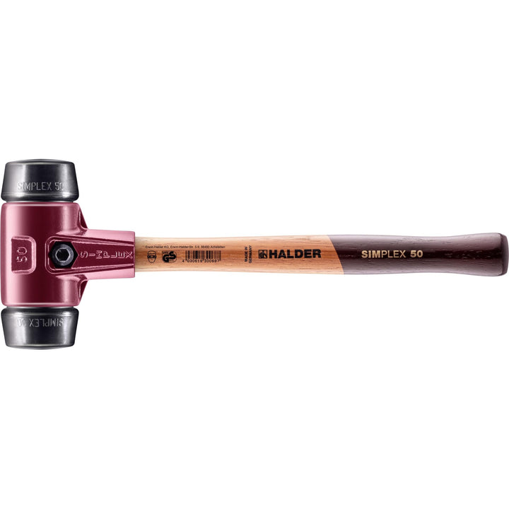 Simplex Schonhammer, Gummikomposition; mit Tempergussgehäuse und hochwertigem Holzstiel | D=50 mm |