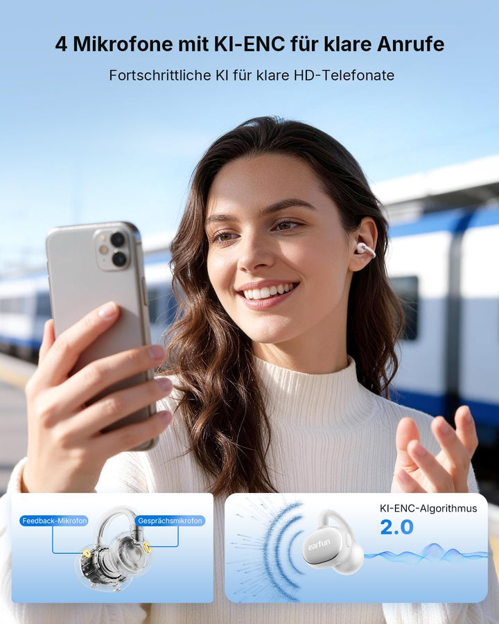 EarFun Clip 2 Open Ear Kopfhörer, Bluetooth Clip On Earbuds, Komfortabel und stabil, 12 mm Titanium-