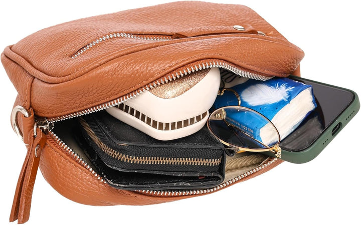 Zwillingsherz Umhängetasche mit Reissverschluss aus 100% Echtleder - Hochwertige Handtasche zum Umhä
