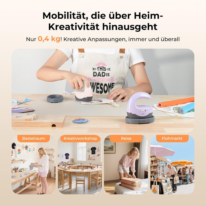 HTVRONT Transferpresse Mini Heizpresse & Hitzepresse mit 3 Heizstufen, kompakte tragbare Heisspresse