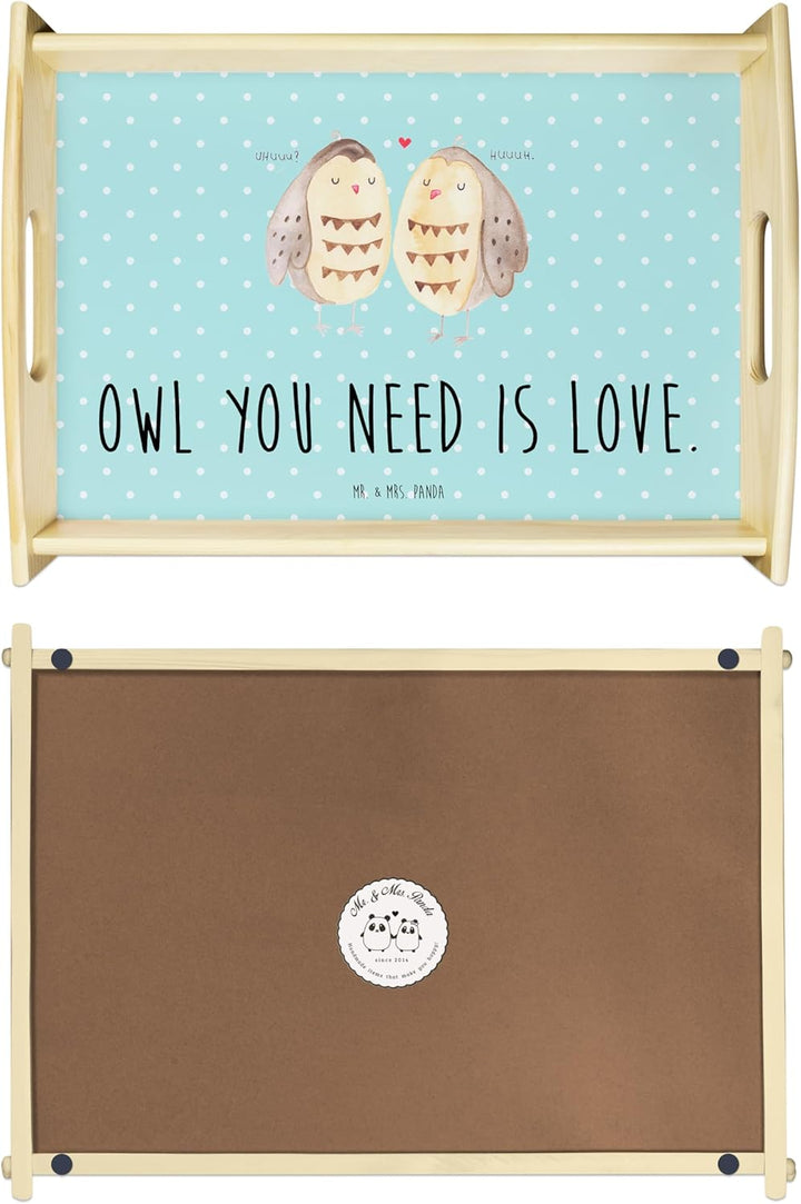Mr. & Mrs. Panda tablett Holz Eulen Liebe - Geschenk, Eule, betttablett, sofatablett, Sofa, Holztabl