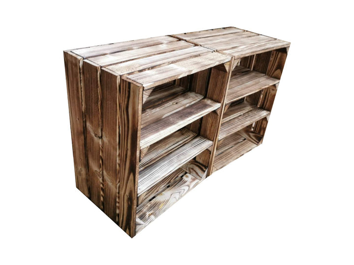 Teramico Holzkiste 50 x 40 x 30cm - Vintage-Look geflammt - Weinkiste Obstkiste Set Dekoration (2er