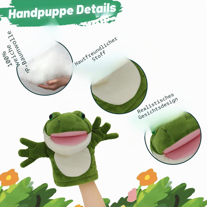 lilizzhoumax Frosch Kuscheltier, Simuliertes Tier Frosch Handpuppe aus Plüsch, Kawaii Niedliches Rol