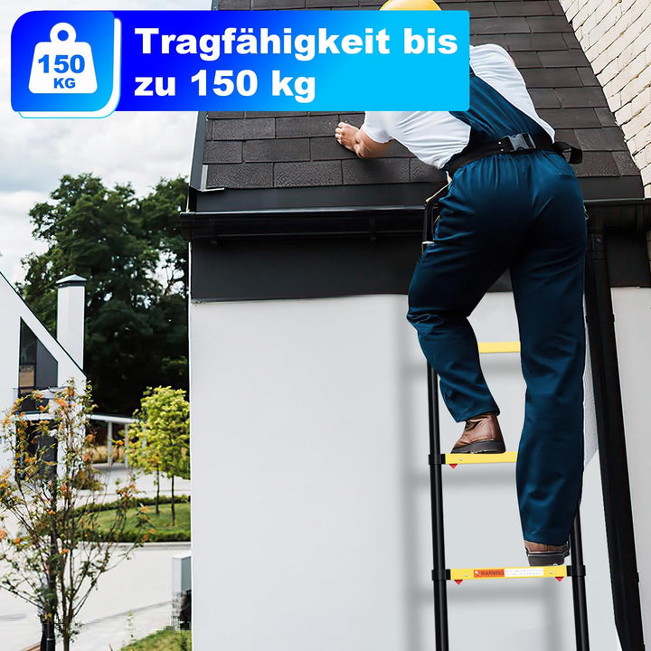 Fiqops 3,8 M Teleskopleiter Mit einem klick schrumpfbar, Rutschfester Aluminium Stehleiter 150 kg/33