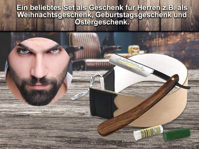 Rasiermesser-Set Rasier Set Herren Rasiermesser Holz Griff Goldätzung Schwarze Klinge mit Paste aus