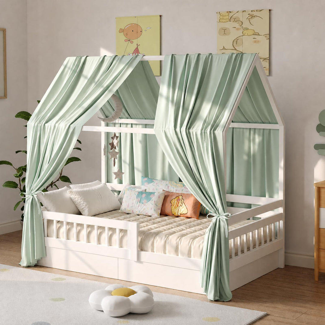 Hausbett Himmel, Betthimmel Hausbett Musselin mit 2 Stück Betthimmel, Stoffhimmel für Hausbetten Mäd