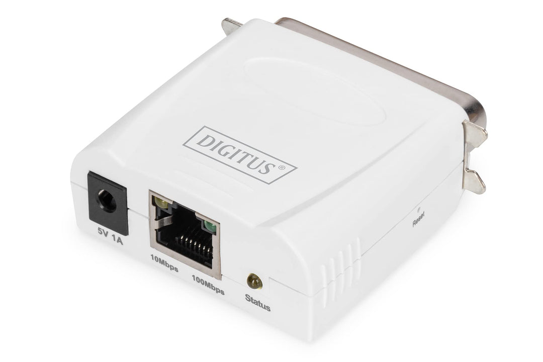 DIGITUS Fast Ethernet Printserver mit Parallel-Port, 1x RJ45, 1x DB-36-pin male, Drucker Server, DHC