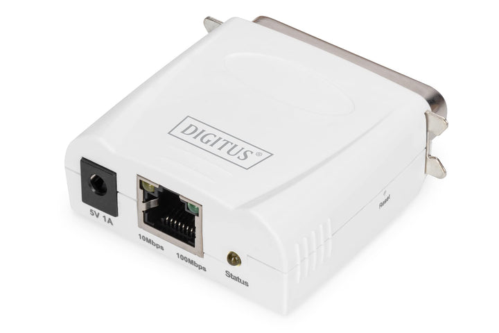 DIGITUS Fast Ethernet Printserver mit Parallel-Port, 1x RJ45, 1x DB-36-pin male, Drucker Server, DHC