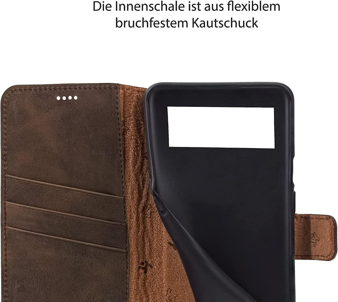 Suncase Book-Style Hülle kompatibel mit Google Pixel 7A 5G Leder Tasche (Slim-Fit) Lederhülle Handyt