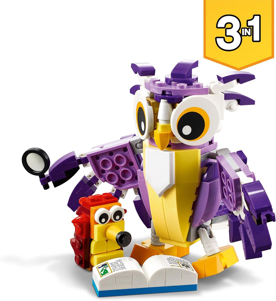 LEGO Creator 3-in-1 Wald-Fabelwesen: Hase - Eule - Eichhörnchen, Set mit Tierfiguren zum Bauen, Spie