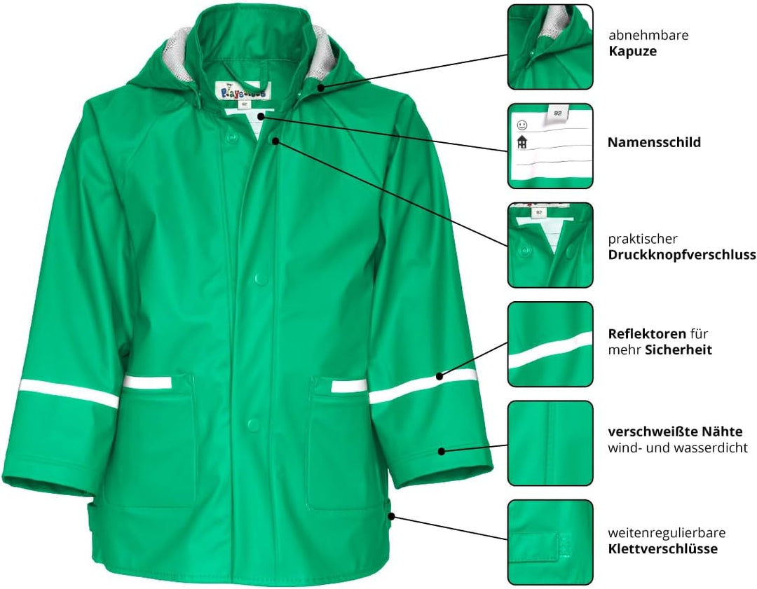 Playshoes Unisex Kinder Regenjacke Wind-und wasserdicht Regenmantel Regenbekleidung 74 Grün, 74 Gr&#