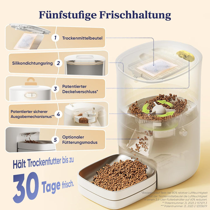 Smart Futterautomat, 3 Stück, Farbwechselnde Erinnerung, Haustierfutter-Trockenmittel hält Futter tr