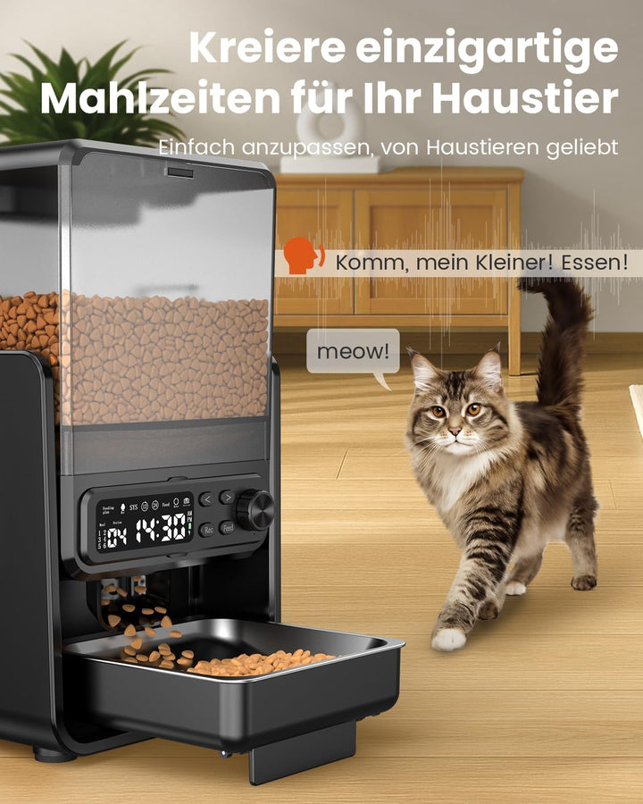 Futterautomat Katze für 2 Katzen, 5L/20 Tassen Katzenfutter Automat mit verstellbaren Schalen, Abneh