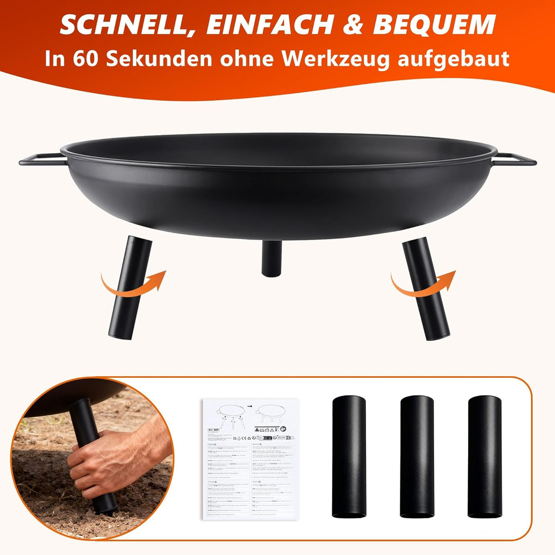 Feuerschale Feuerschalen für den Garten - Feuerstelle Ø 58 cm mit 43 cm Schürhaken - Feuerkorb mit 2