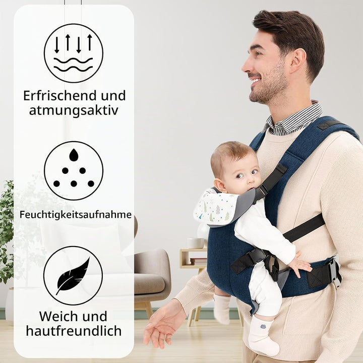 IULONEE Babytrage für Neugeborene Ergonomische Baby Carrier mit abnehmbarem Lätzchen Vorne nach hint