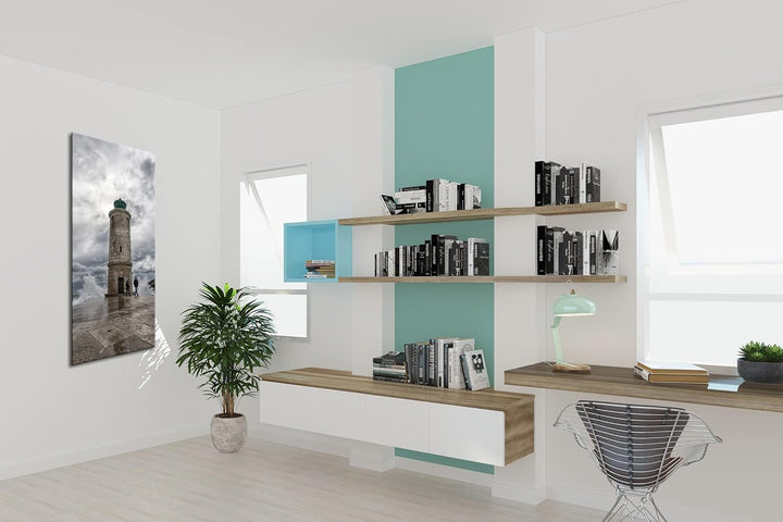 deyoli standfester Leuchtturm Panorama 120x60 cm als Leinwandbild, Motiv fertig gerahmt auf Echtholz