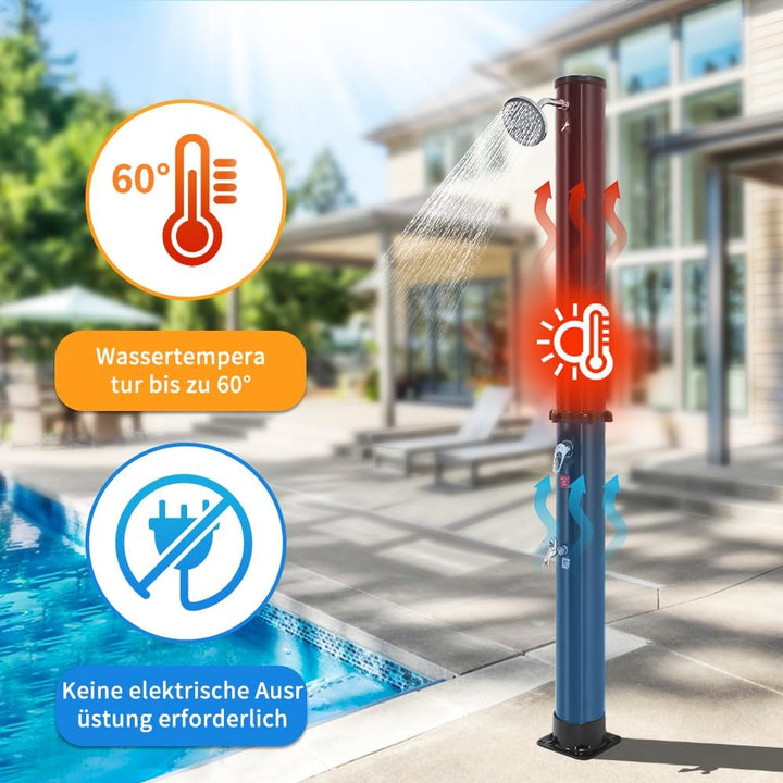 OHMG Solardusche, Gartendusche, Solar-Wassererhitzung, 35 l, verstellbarer Duschkopf, mit Kunststoff