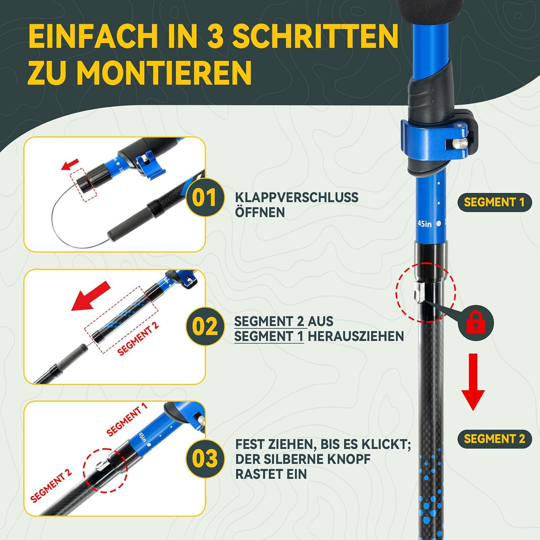 Clostnature Wanderstöcke Faltbar Carbon - Leichte Faltbare Trekkingstöcke mit Korkgriff, Walking Stö