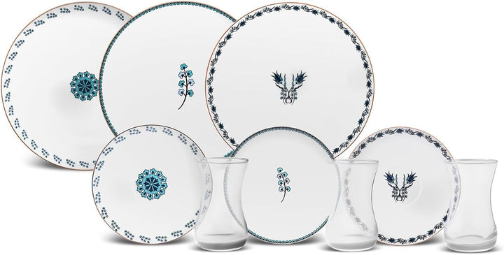 Karaca İznik Dessert-Set für 6 Personen, 18-teilig - Elegantes Geschirr für köstliche Nachspeisen