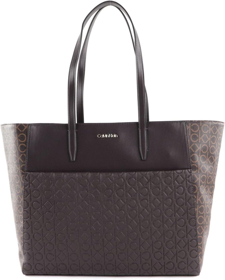 Calvin Klein Monogram Mix Shopper with Laptop Pouch Brown Mono