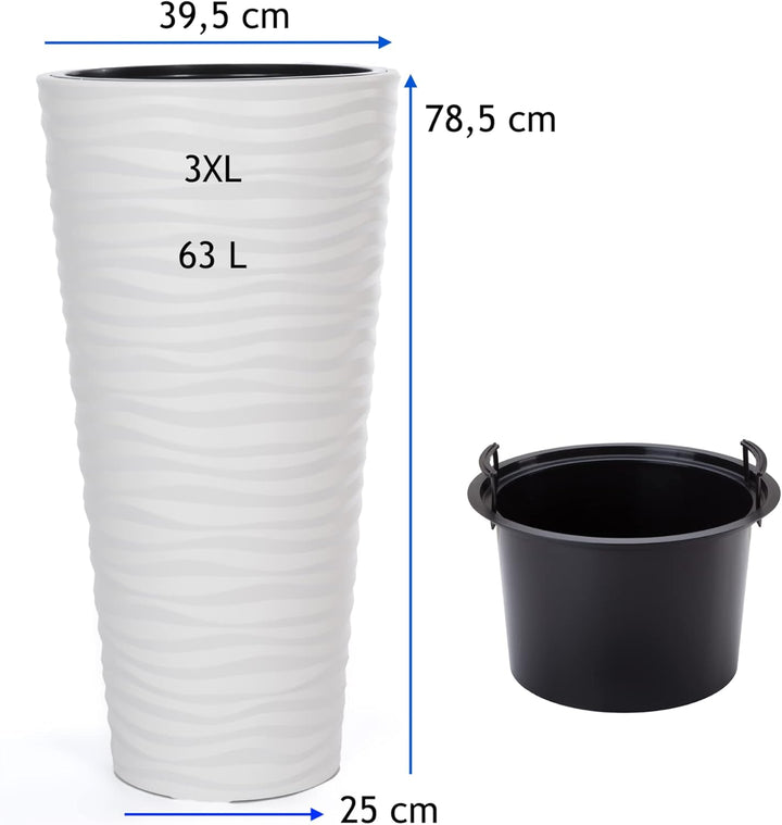 MELTOM Blumenkübel Welle Slim Rund Einsatz Pflanzgefäss 3D Effekt Wellen Set 2: XXL 3XL Weiss