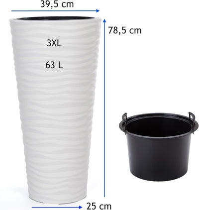 MELTOM Blumenkübel Welle Slim Rund Einsatz Pflanzgefäss 3D Effekt Wellen Set 2: XXL 3XL Weiss