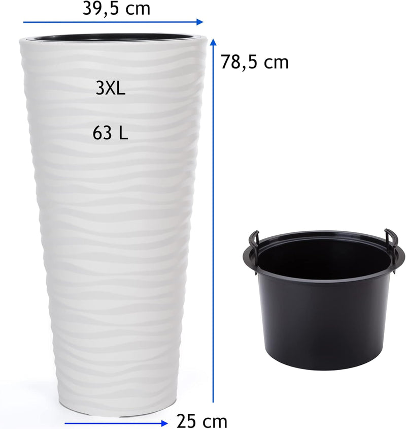MELTOM Blumenkübel Welle Slim Rund Einsatz Pflanzgefäss 3D Effekt Wellen Set 2: XXL 3XL Weiss