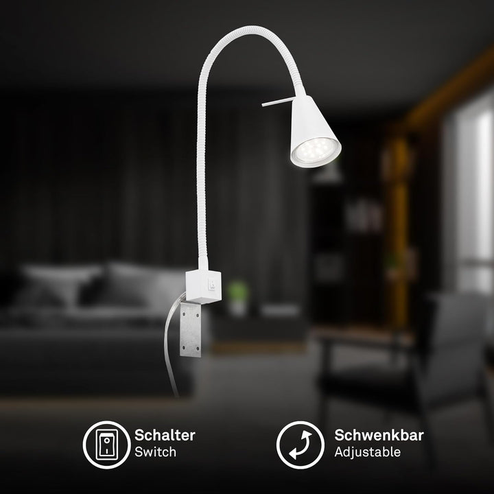 Briloner Leuchten LED Bettleuchte, Bettlampe Flexarm, inkl. An-/Ausschalter, 4 Watt. 400 Lumen, 3.00