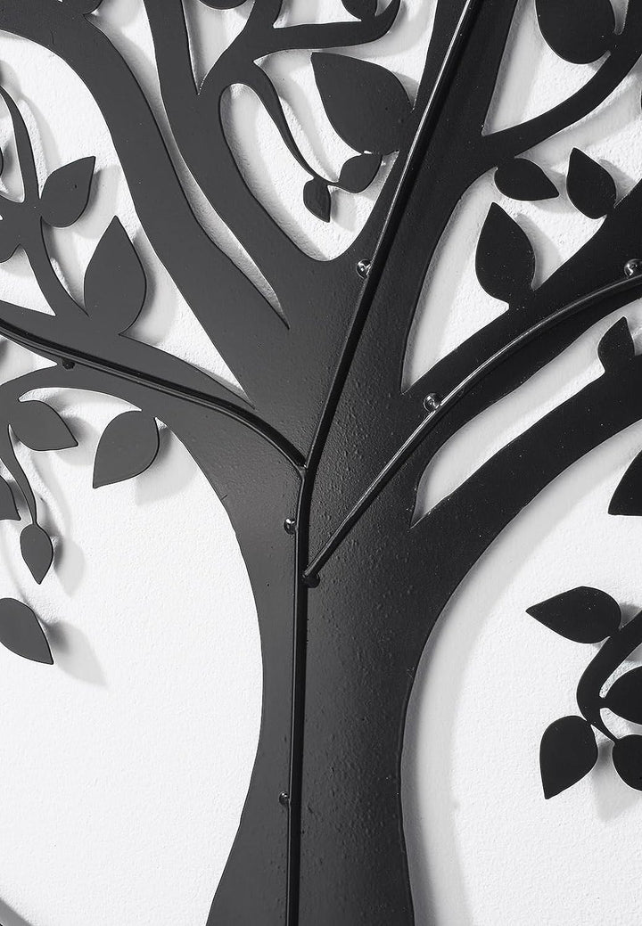 Kobolo Wandbild Wanddeko Metallbild - LIVING - Metall rund schwarz - Lebensbaum Baum - 60cm