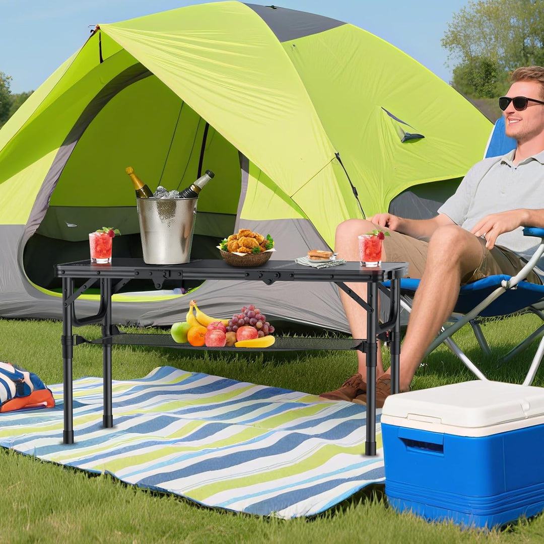 Anbte Klapptisch Höhenverstellbarer 88x40cm (LxB) Alu-Tisch Outdoor/Indoor Tragbar Koffertisch mit A