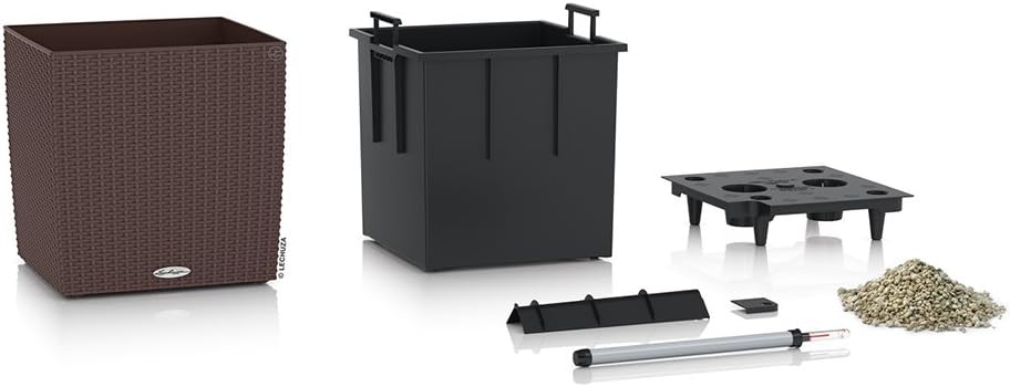 Lechuza "Cube Cottage 40" Pflanzgefäss mit ERD-Bewässerungs-System, Mokka, 40 x 40 x 40 cm & Cube Co