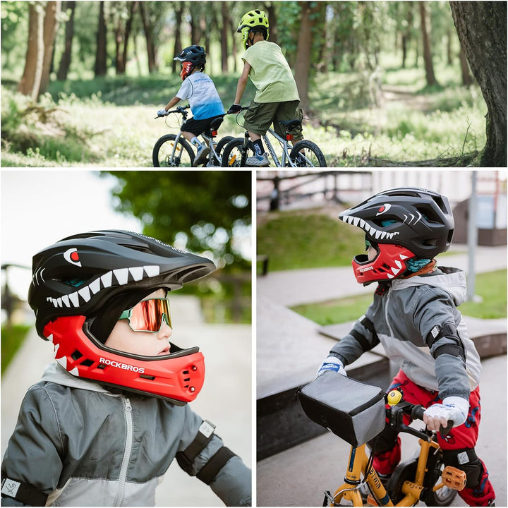 ROCKBROS Kinderhelm Integriert Fahrradhelm Kinder Jugend Fullface Helm mit Abnehmbarem Kinnschutz BM
