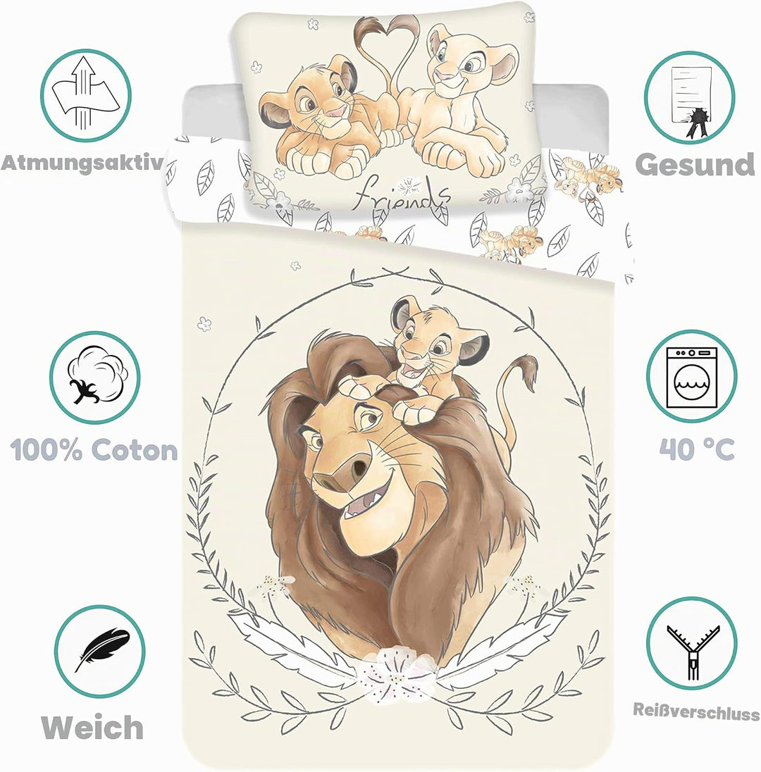 Disney Bettwäsche für Babys, 2-teilig, 100 x 135 cm, 100% Baumwolle, Simba Mufasa