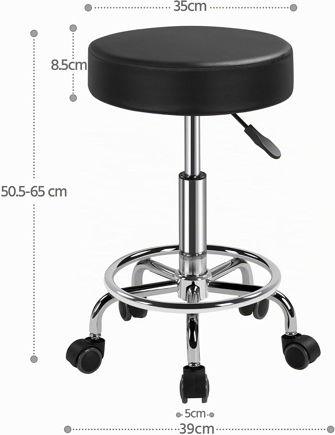 Yaheetech Rollhocker Höhenverstellbar 50,5–65 cm Sitzhöhe Drehhocker 360° Drehbar Bürohocker bis 120