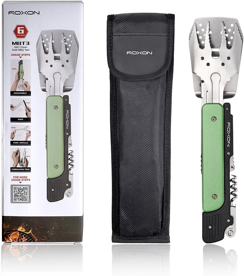 ROXON S601 14" 6 in 1 MBT3 Folding Grill Utensils Set Fork Spatula Grilling Knife Tongs Opener for B