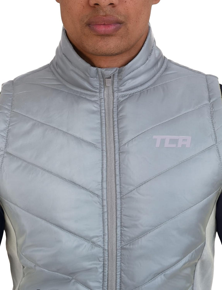 TCA Herren Excel Runner Leichte und gepolsterte Weste mit Reissverschlusstaschen L Hellgrau, L Hellg