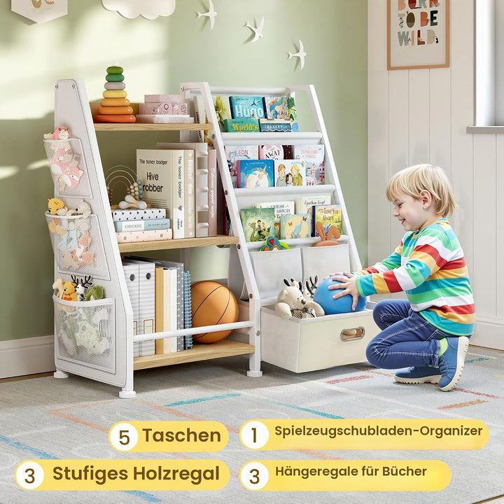 GoTiling Kinder Bücherregal Kinderzimmer Spielzeugregal: Bücherregal mit 1 Aufbewahrungsboxen und 3
