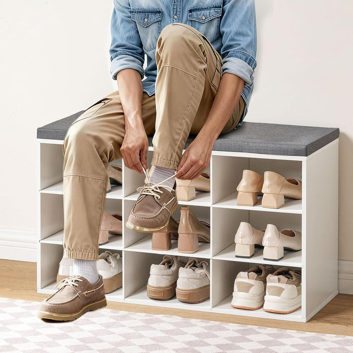 HOOBRO Schuhbank mit 9 Fächern, Schuhregal mit gepolsterter Sitzbank, Schuhschrank, für Flur, Wohnzi
