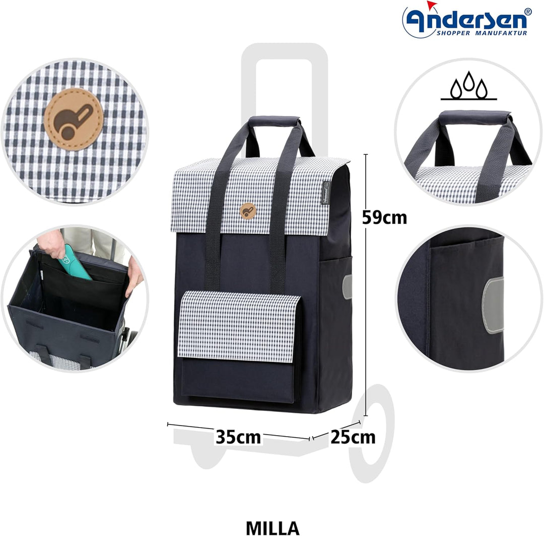 Sondermodell Andersen Einkaufstrolley Scala und 49 Liter Tasche Milla blau Leichtlauf-Rad
