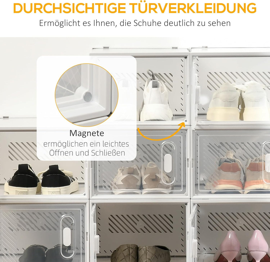 HOMCOM Schuhboxen 18er Set Schuhkarton stapelbar Schuhorganizer Schuhaufbewahrung Aufbewahrungsboxen