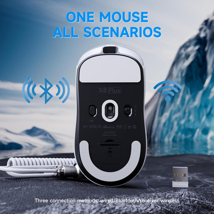 ATTACK SHARK X8 Serie Kabellose Gaming-Maus, 55–65 g Superleicht, PixArt PAW3395/3950 Sensor, BT/2.4