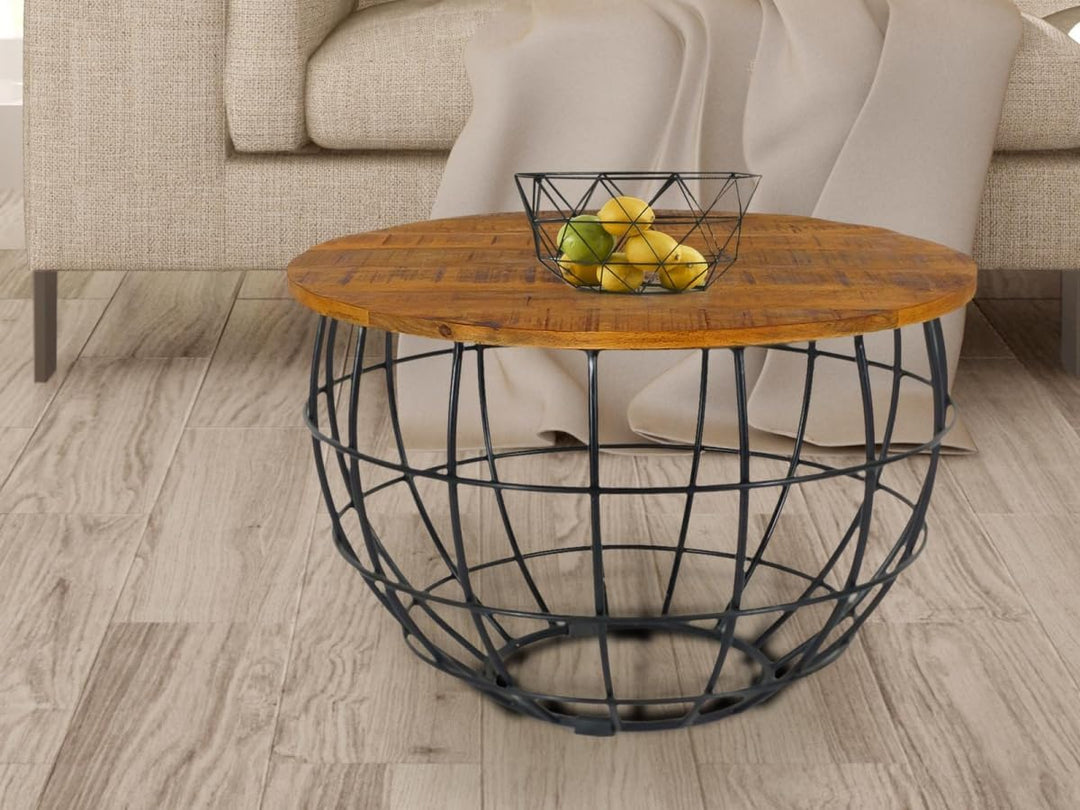 Couchtisch Wohnzimmer-Tisch rund ø 55 cm Beistelltisch Metall Gestell Tischplatte Holz massiv Farbe