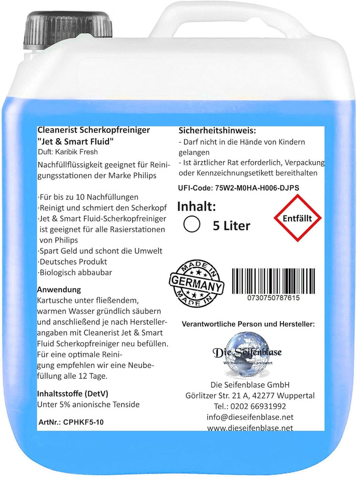 5L Cleanerist Jet & Smart Fluid Scherkopfreiniger kompatibel mit Philips Rasierer S9711/31 S9111/41