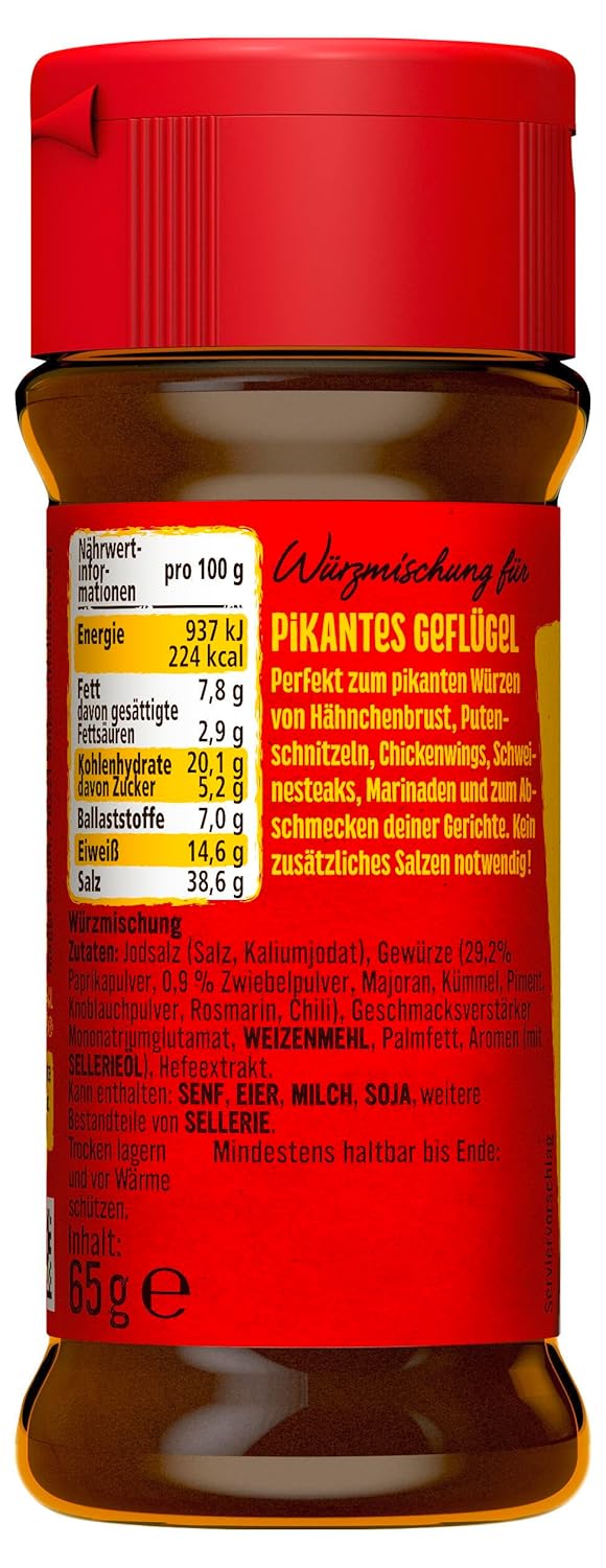 MAGGI Würzmischung 3 für pikantes Geflügel, Würzmittel, süss-pikantes Paprika Hähnchen Gewürz, 8er P