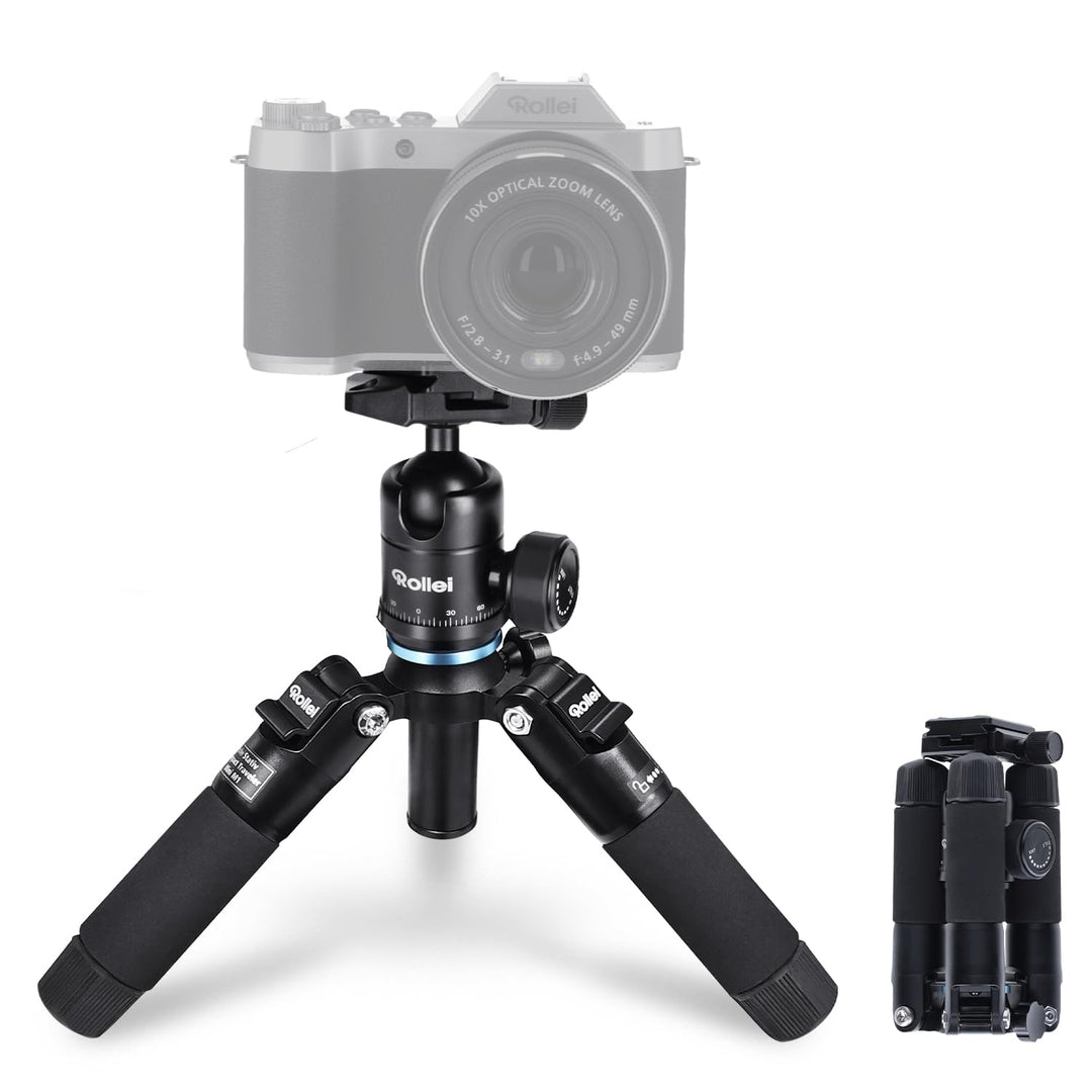 Rollei Compact Traveler Mini M1 I Schwarz I Leichtes Mini-Reisestativ aus Aluminium I Foto-Stativ mi