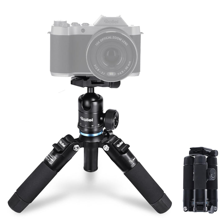 Rollei Compact Traveler Mini M1 I Schwarz I Leichtes Mini-Reisestativ aus Aluminium I Foto-Stativ mi