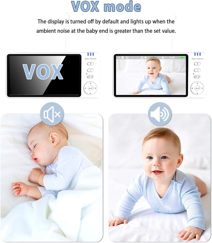 Ade Babyphone mit Kamera 5 Zoll 720P HD IPS-Display Babyphone Kamera 2-Wege-Audio VOX-Modus 300M Rei