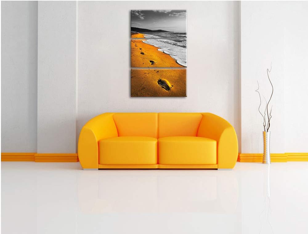 Spuren Im Sand am weiten Meer schwarz/weiss 3-Teiler Leinwandbild 120x80 Bild auf Leinwand, XXL ries